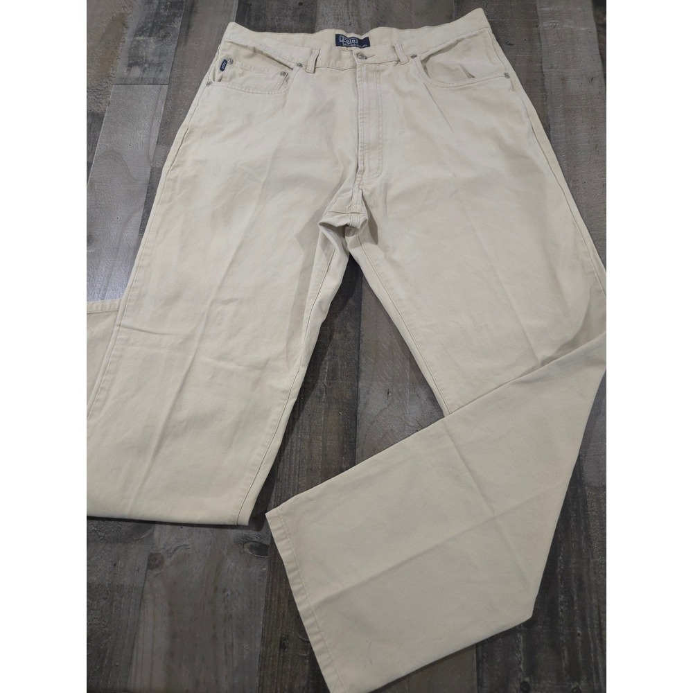 Polo Ralph Lauren Mens Tan 100% Cotton Canvas Utility Pants 36x32 Khaki Beige